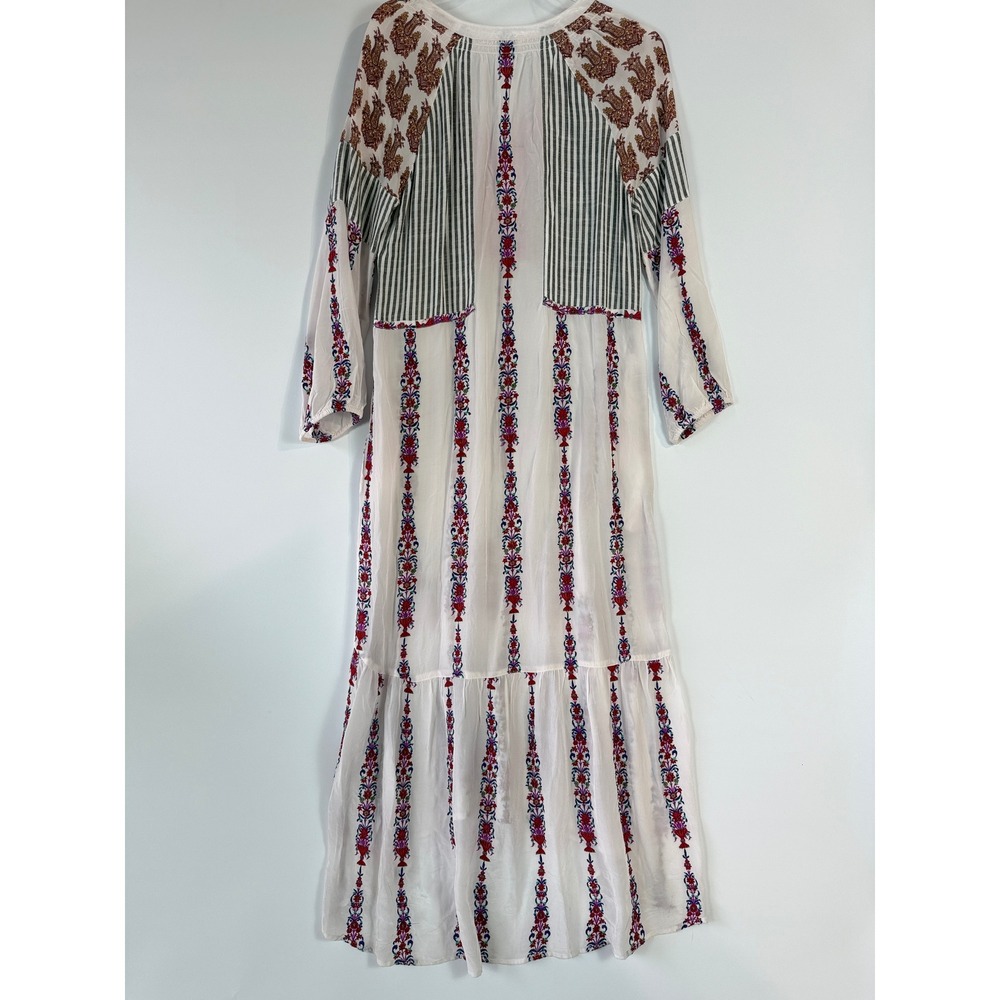 Sundance Laisella Kaftan Dress Womens S White Embroidered Tassel Ruffle Maxi - Picture 9 of 15